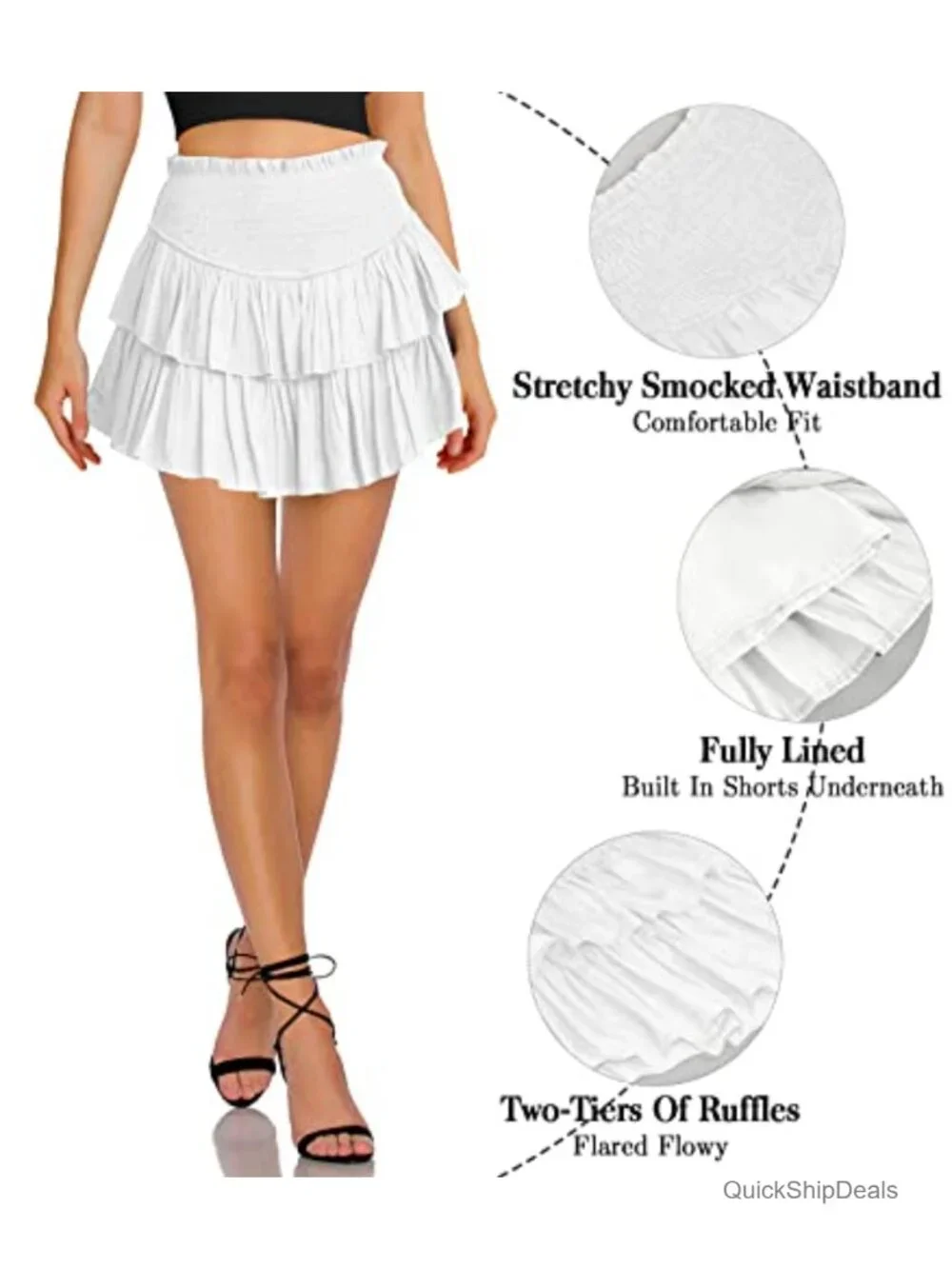 Women's High Waist Ruffle Mini Skirt Flared Layered Flowy Casual Beach Skirt